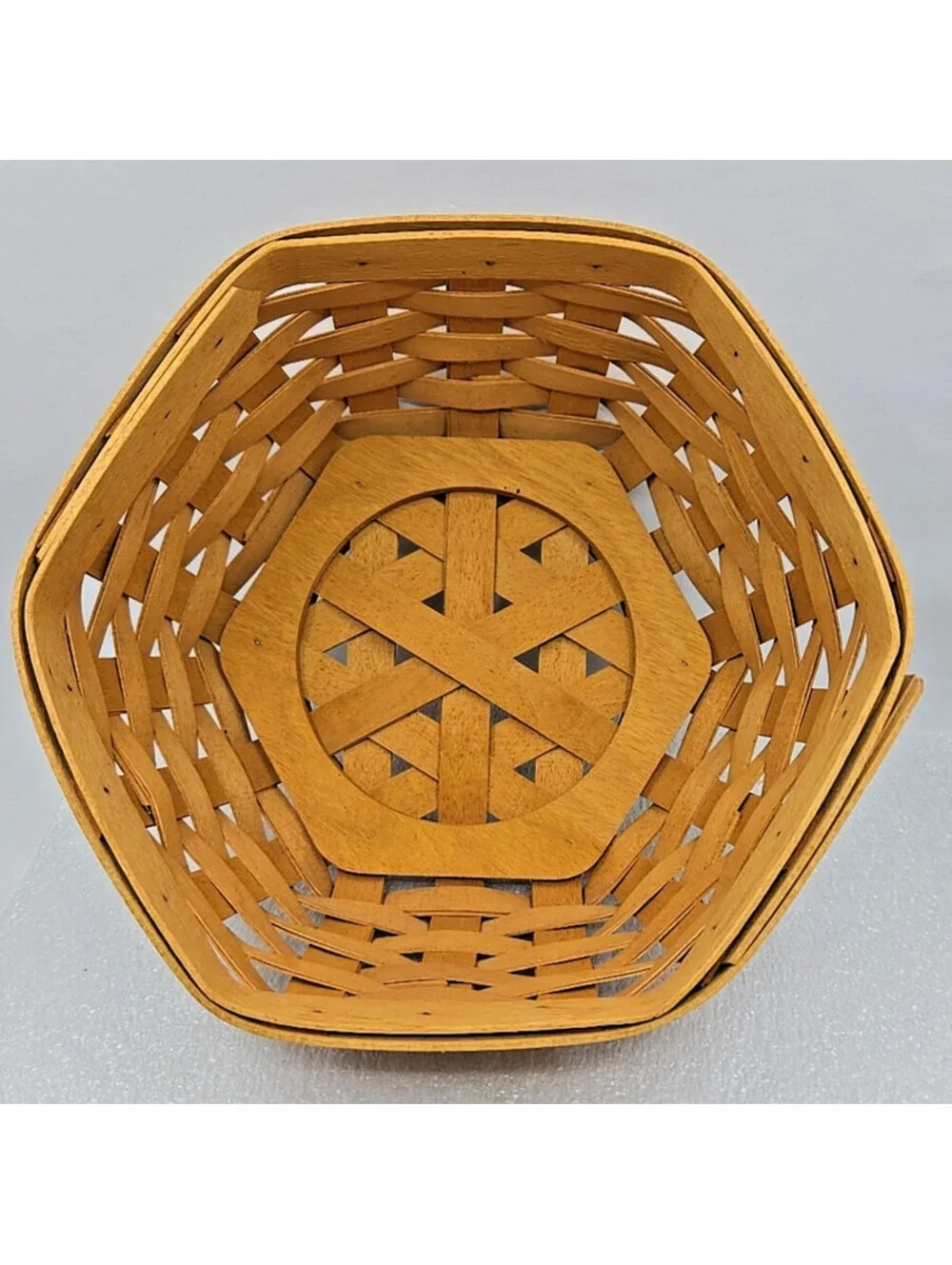 Longaberger 2000 Hexagon Basket Set w/Protector & Wood Lid #42552 - 7.5